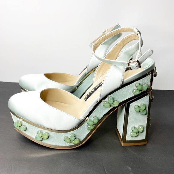 kat maconi Shoes - Kat Maconie Green Satin Elise Platform Heels
